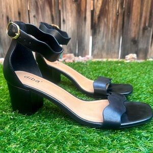 Diba Black Heeled Sandals with Gold Buckle